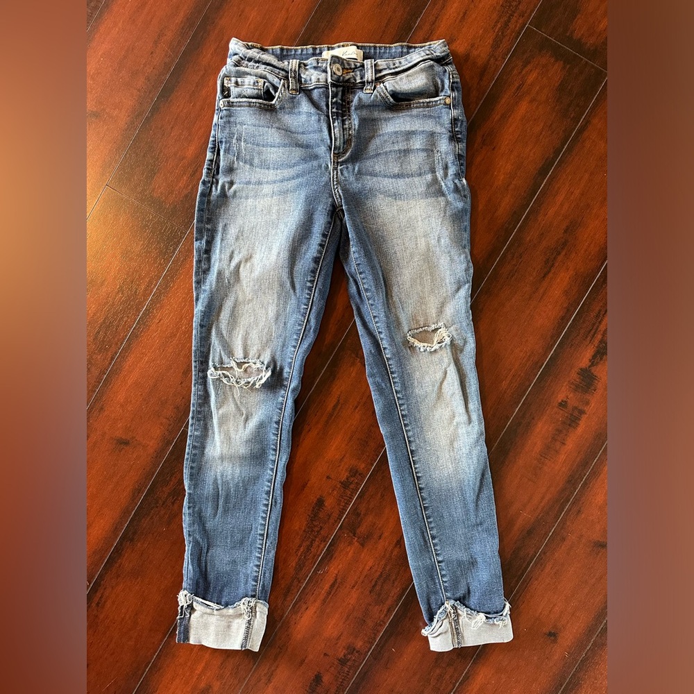 KanCan Medium Wash Destructed Cuffed Skinny Jean